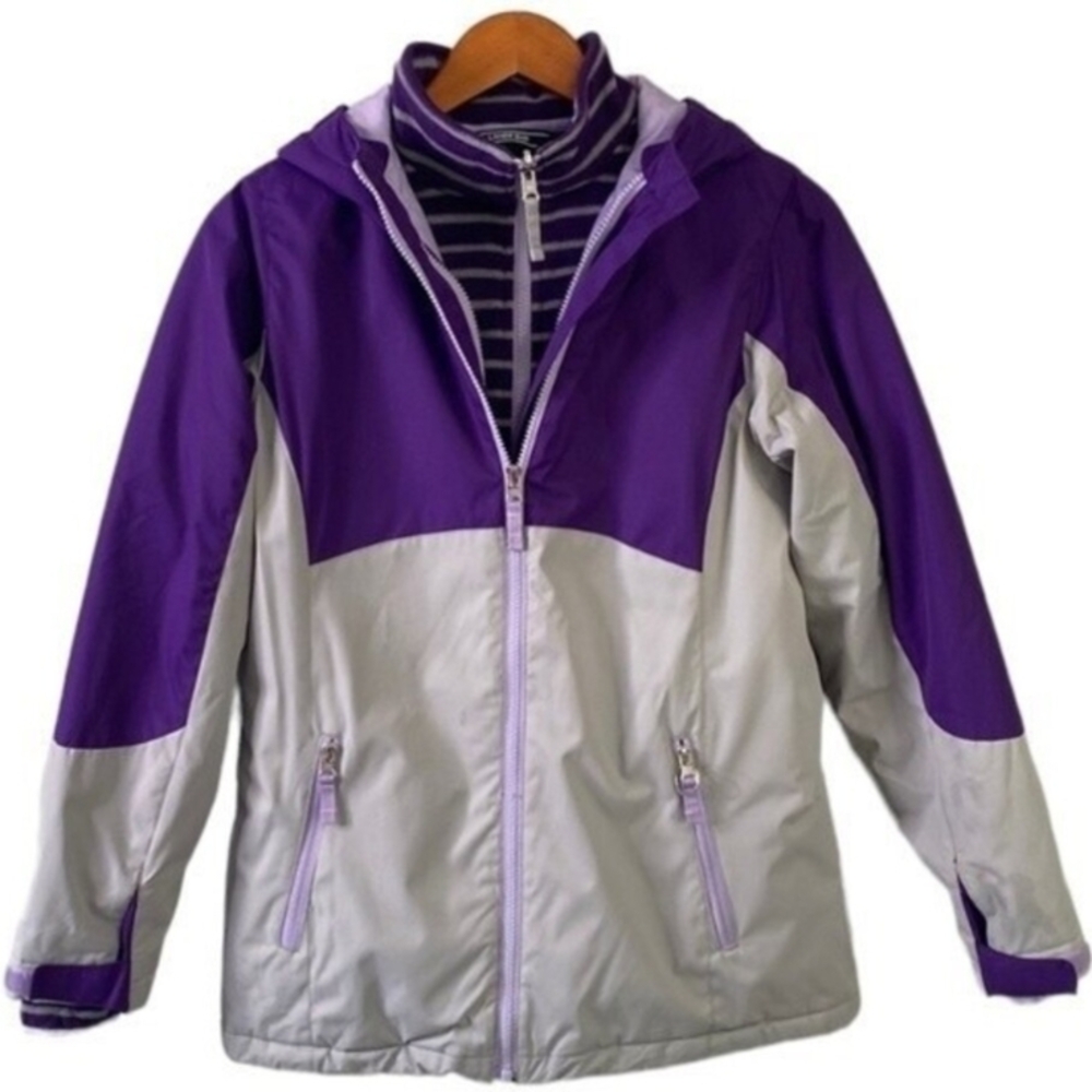 Lands' End Girl's Purple/Gray Hooded 3in1 Jacket Removable Liner  16/XL